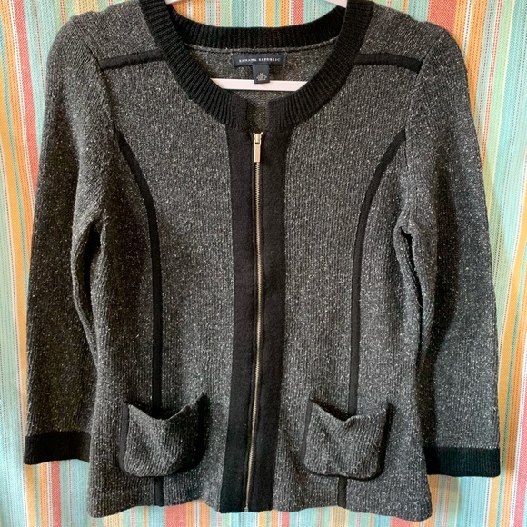 Gray and Black Zippered Cardigan - Picture 1 of 3